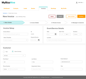 MyBizzHive’s invoices management CRM system for easy-to-create invoice